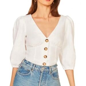 Reformation Anton Balloon Sleeve Linen Blouse, size 12